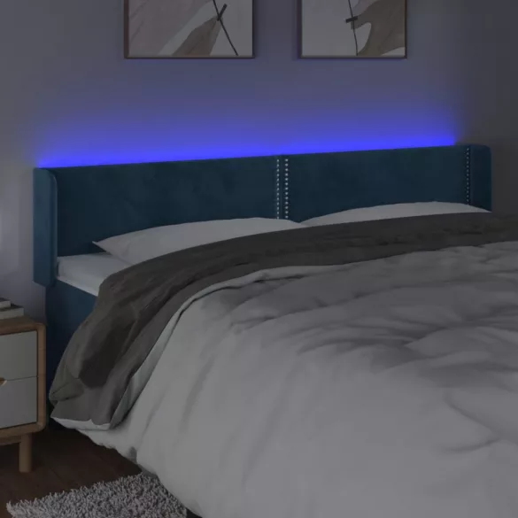 sötétkék bársony LED-es fejtámla 163 x 16 x 78/88 cm