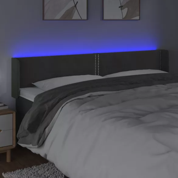 sötétszürke bársony LED-es fejtámla 183 x 16 x 78/88 cm