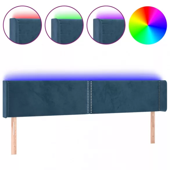 sötétkék bársony LED-es fejtámla 183 x 16 x 78/88 cm