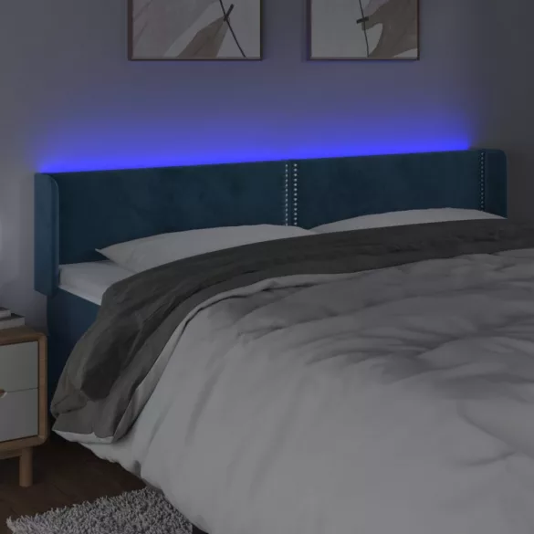 sötétkék bársony LED-es fejtámla 183 x 16 x 78/88 cm
