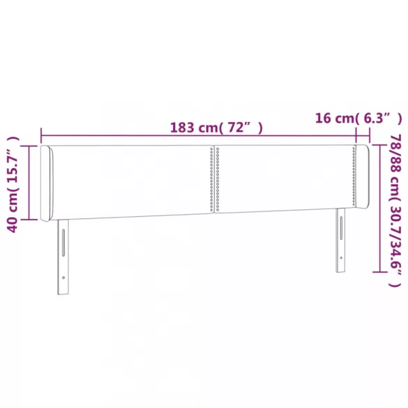sötétkék bársony LED-es fejtámla 183 x 16 x 78/88 cm