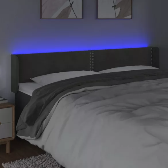sötétszürke bársony LED-es fejtámla 203 x 16 x 78/88 cm