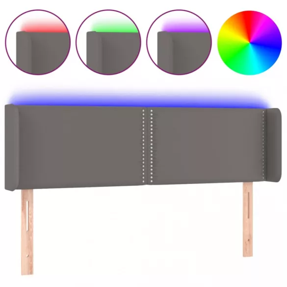 szürke műbőr LED-es fejtámla szárnyakkal 147x16x78/88 cm