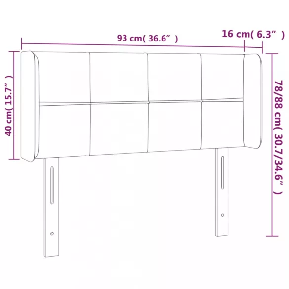 sötétbarna szövet LED-es fejtámla 93 x 16 x 78/88 cm