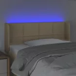 krémszínű szövet LED-es fejtámla 93 x 16 x 78/88 cm
