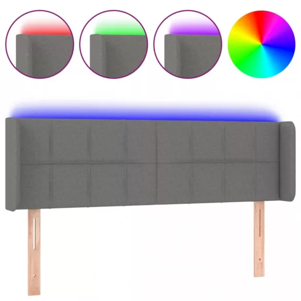 sötétszürke szövet LED-es fejtámla 147 x 16 x 78/88 cm