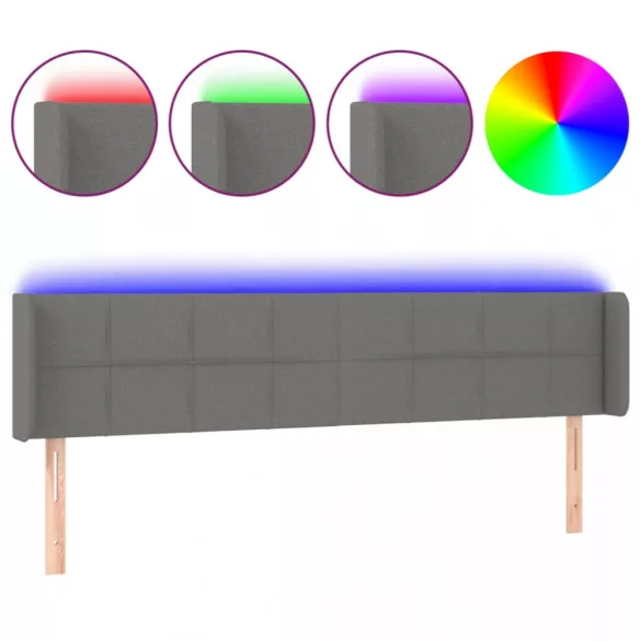 sötétszürke szövet LED-es fejtámla 183 x 16 x 78/88 cm