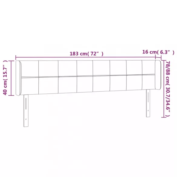 sötétszürke szövet LED-es fejtámla 183 x 16 x 78/88 cm