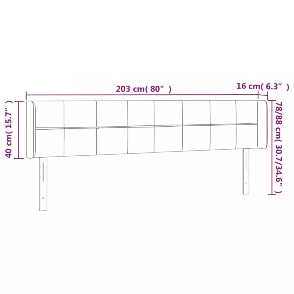 sötétbarna szövet LED-es fejtámla 203 x 16 x 78/88 cm