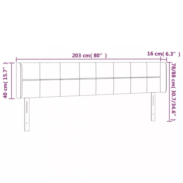 krémszínű szövet LED-es fejtámla 203 x 16 x 78/88 cm