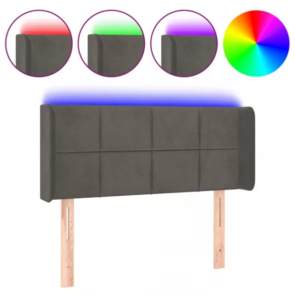 sötétszürke bársony LED-es fejtámla 83 x 16 x 78/88 cm