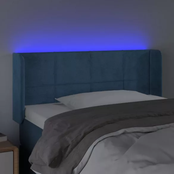 sötétkék bársony LED-es fejtámla 83 x 16 x 78/88 cm