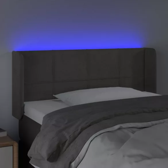 sötétszürke bársony LED-es fejtámla 93 x 16 x 78/88 cm