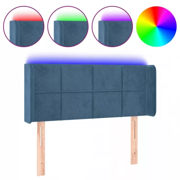sötétkék bársony LED-es fejtámla 93 x 16 x 78/88 cm