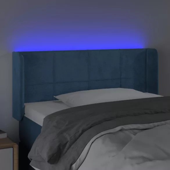 sötétkék bársony LED-es fejtámla 93 x 16 x 78/88 cm
