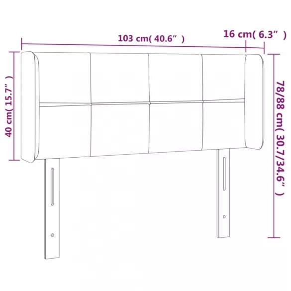 sötétszürke bársony LED-es fejtámla 103 x 16 x 78/88 cm