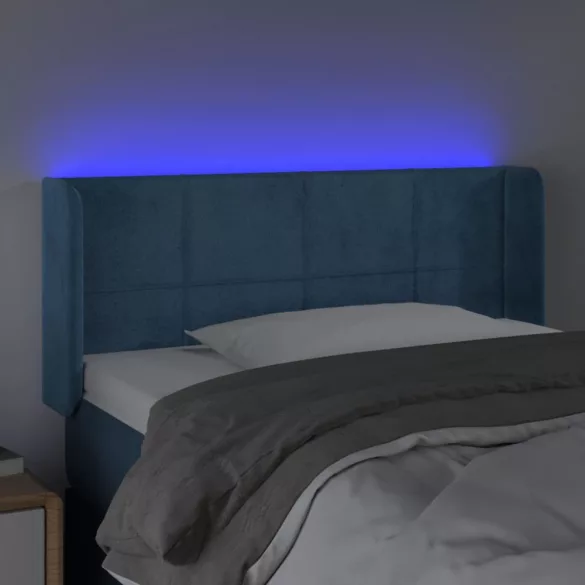 sötétkék bársony LED-es fejtámla 103 x 16 x 78/88 cm