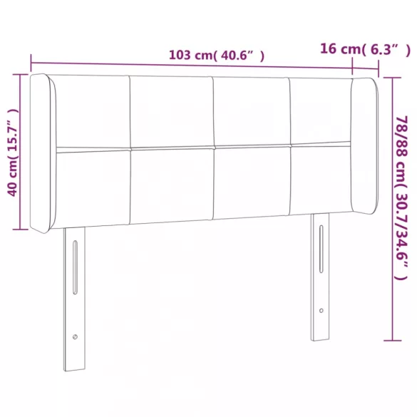 sötétkék bársony LED-es fejtámla 103 x 16 x 78/88 cm