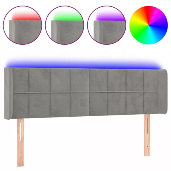 világosszürke bársony LED-es fejtámla 147 x 16 x 78/88 cm