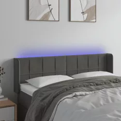 sötétszürke bársony LED-es fejtámla 147 x 16 x 78/88 cm
