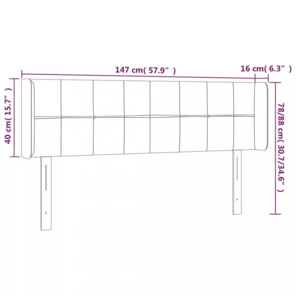 sötétszürke bársony LED-es fejtámla 147 x 16 x 78/88 cm