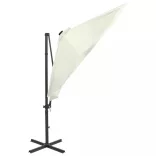 homokszínű konzolos napernyő rúddal és LED-fényekkel 250 cm