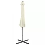 homokszínű konzolos napernyő rúddal és LED-fényekkel 250 cm