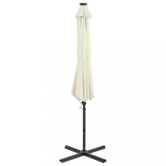 homokszínű konzolos napernyő rúddal és LED-fényekkel 250 cm