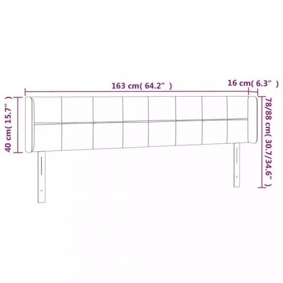 sötétszürke bársony LED-es fejtámla 163 x 16 x 78/88 cm