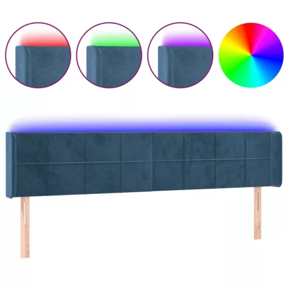 sötétkék bársony LED-es fejtámla 163 x 16 x 78/88 cm