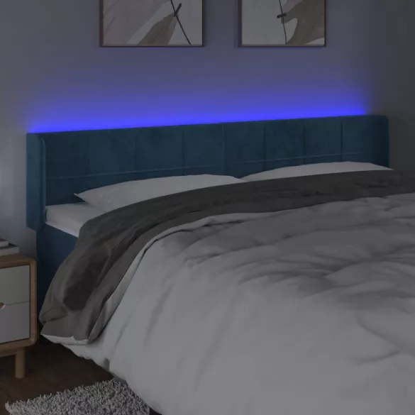 sötétkék bársony LED-es fejtámla 163 x 16 x 78/88 cm