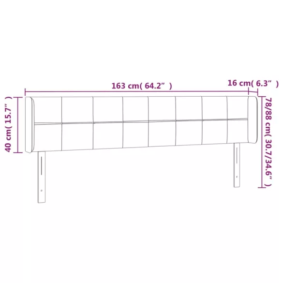 sötétkék bársony LED-es fejtámla 163 x 16 x 78/88 cm