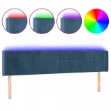 sötétkék bársony LED-es fejtámla 183 x 16 x 78/88 cm