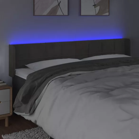sötétszürke bársony LED-es fejtámla 203 x 16 x 78/88 cm