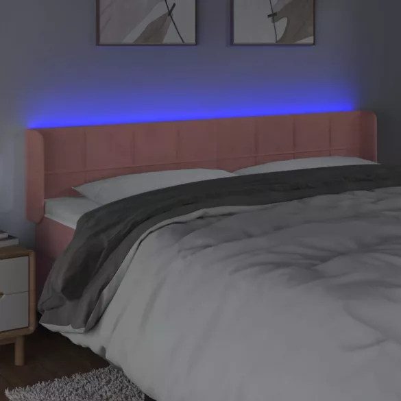 rózsaszín bársony LED-es fejtámla 203x16x78/88 cm