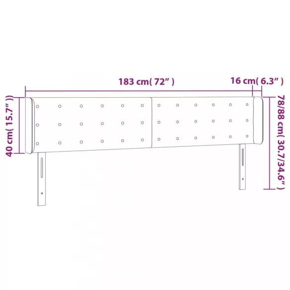szürke műbőr LED-es fejtámla 183x16x78/88 cm