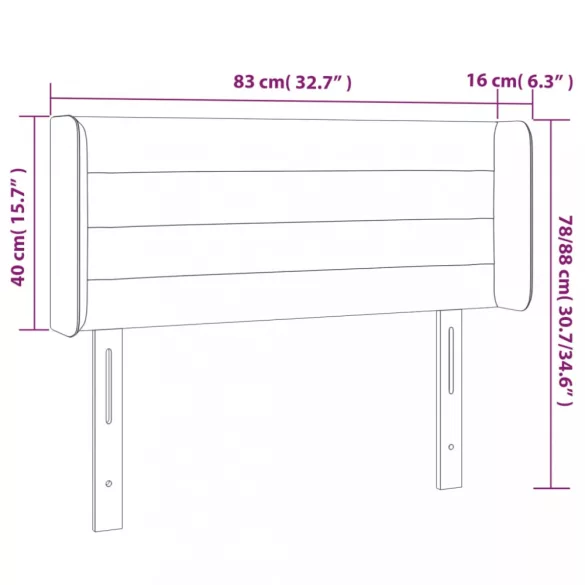 sötétbarna szövet LED-es fejtámla 83 x 16 x 78/88 cm