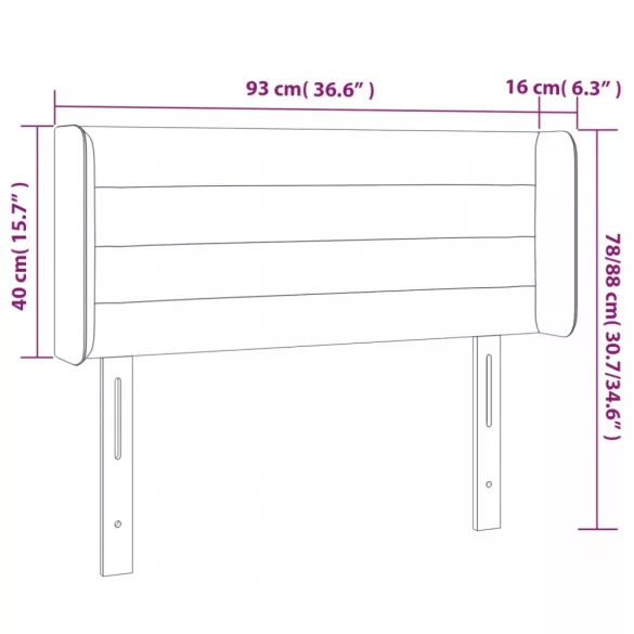 sötétbarna szövet LED-es fejtámla 93 x 16 x 78/88 cm