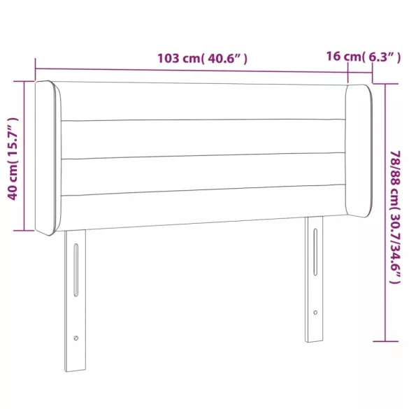 sötétszürke szövet LED-es fejtámla 103 x 16 x 78/88 cm