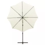 homokszínű konzolos napernyő rúddal és LED-fényekkel 300 cm