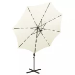 homokszínű konzolos napernyő rúddal és LED-fényekkel 300 cm