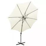 homokszínű konzolos napernyő rúddal és LED-fényekkel 300 cm