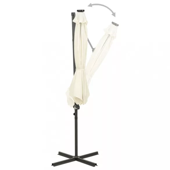 homokszínű konzolos napernyő rúddal és LED-fényekkel 300 cm