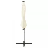 homokszínű konzolos napernyő rúddal és LED-fényekkel 300 cm