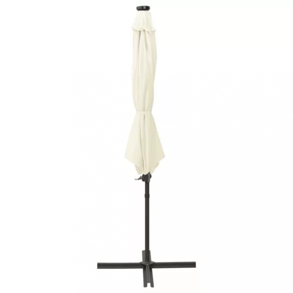 homokszínű konzolos napernyő rúddal és LED-fényekkel 300 cm