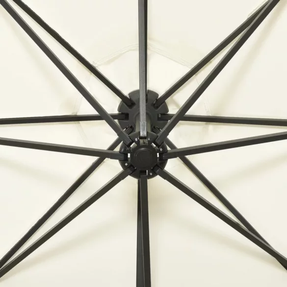 homokszínű konzolos napernyő rúddal és LED-fényekkel 300 cm