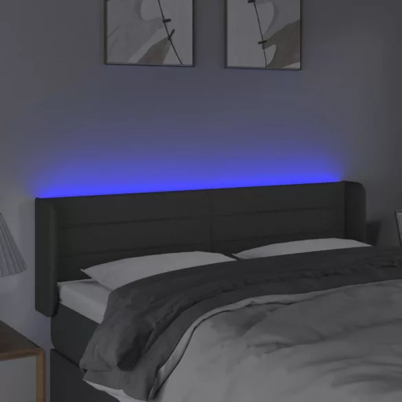 sötétszürke szövet LED-es fejtámla 147 x 16 x 78/88 cm