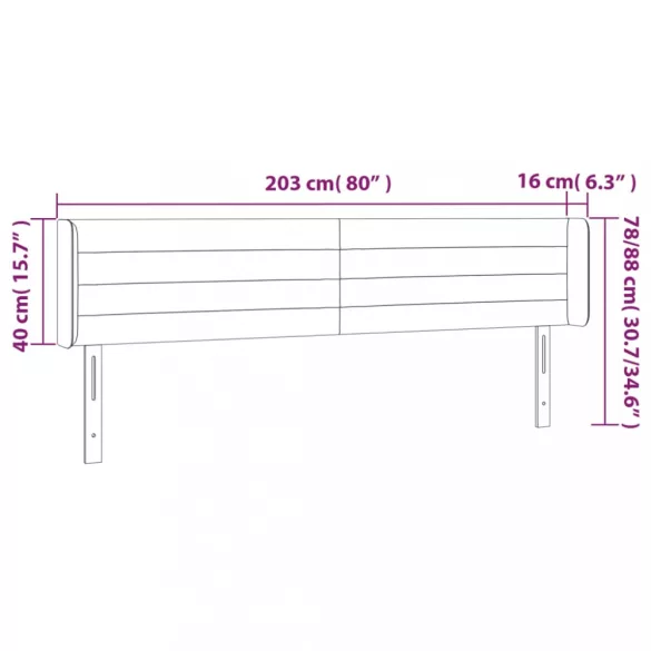 sötétbarna szövet LED-es fejtámla 203 x 16 x 78/88 cm