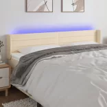 krémszínű szövet LED-es fejtámla 203 x 16 x 78/88 cm