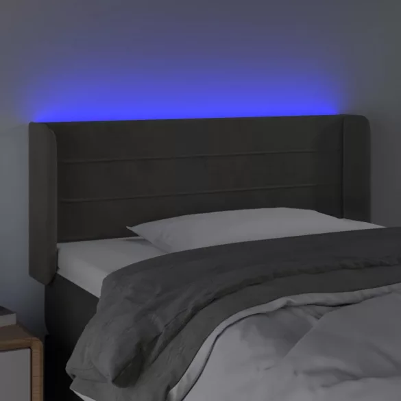 sötétszürke bársony LED-es fejtámla 83 x 16 x 78/88 cm